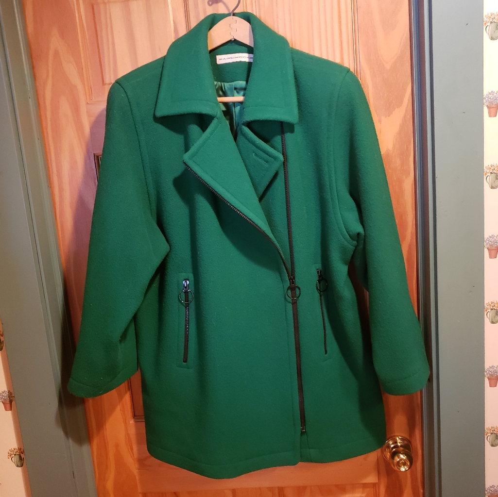 Vintage Green Fairbrooke Saks Fifth Avenue Wool Zipper Coat